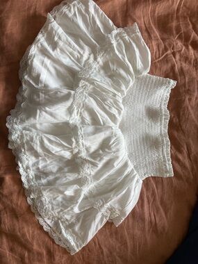White Lace-Trim Smocked skort